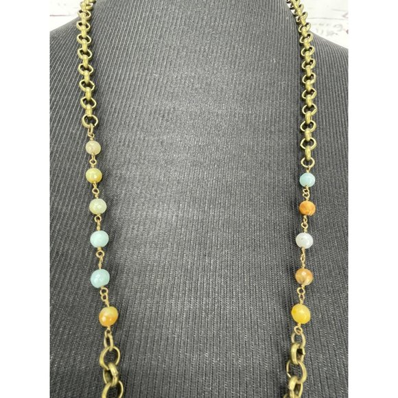 Classic Long Multi Colored Beads Antique Gold Tone‎ Circular Clear Bead Dangling - Picture 4 of 7